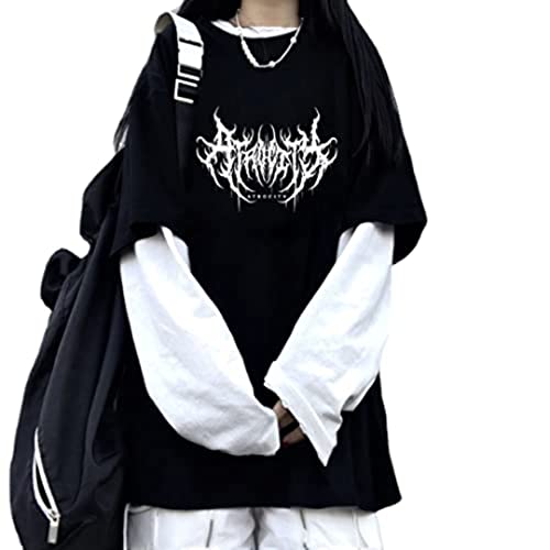 Goth Shirt Gothic Shirt Fake Zweiteilige Alternative Kleidung Goth Langarm Top Grunge Kleidung, Black02, 3X-Groß von GGOOB