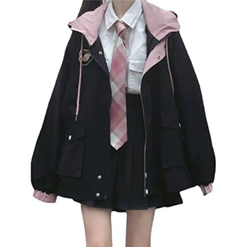 Kawaii Kleidung für Teenager Mädchen Kawaii Herbst Jacke Niedliche Hoodies Reißverschluss Mädchen Oberbekleidung Jacken Mäntel, Schwarz, L von GGOOB