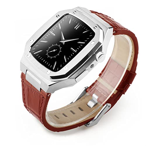 GHFHSG Lederarmband, Metallgehäuse, Lünette für Apple Watch Serie 7, SE, 6, 5, 4, 3, iWatch, modifiziertes Zubehör, 41 mm, 44 mm, 45 mm, 45 mm, Achat von GHFHSG