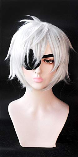 Anime Arifureta Shokugyou de Sekai Saikyou Hajime Nagumo Short Silver Heat Resistant Synthetic Cosplay Wig + Wig Cap + Eyepatch Wig and Eyepatch von XINYIYI