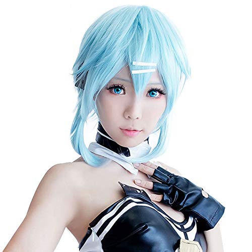 HSIU 40cm Short Ice blue wig Sword Art Online Cosplay Wig Sinon/Asada Shino Costume Play Wigs Halloween party Anime Game Hair von XINYIYI