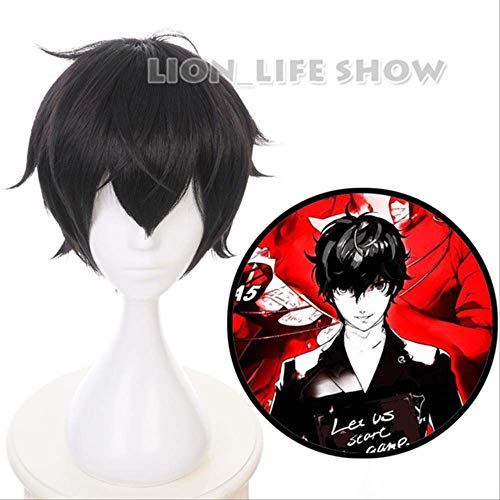 Persona 5 Hero Kyoya Hibari Rin Okumura Houtarou Black Short Cosplay Wig black glasses mask cos prop One Size Wig only von XINYIYI