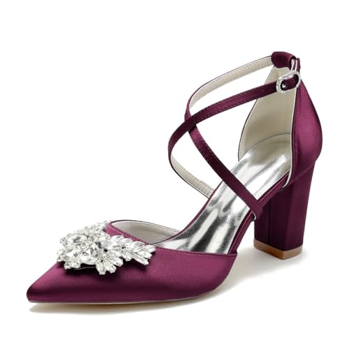 GHSIRUEU Brautschuhe Damen Kreuz Riemchen Blockabsatz Pumpen Partei Abendschuhe mit Strass,Burgundy,40 EU GHSIRUEU Brautschuhe Damen Kreuz Riemchen Blockabsatz Pumpen Partei Abendschuhe mit Strass,Burgundy,40 EU von GHSIRUEU