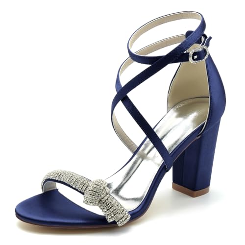 GHSIRUEU Damen Sandalen mit Blockabsatz Sandalen Sommer Offene Zehe Strass Kreuz Riemchen Brautschuhe,Marine,41 EU GHSIRUEU Damen Sandalen mit Blockabsatz Sandalen Sommer Offene Zehe Strass Kreuz Riemchen Brautschuhe,Marine,41 EU von GHSIRUEU
