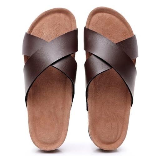 GHYUBYER Hausschuhe for Herren, Sommer-Sandalen mit Kreuzriemen, Fußgewölbe-Stützrutschen, Kork-Fußbett, Outwear, Strandschuhe, Sandalen, modisch(Color:Purple-brown,Size:40 EU) von GHYUBYER