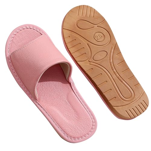 GHYUBYER Herren Leder Hausschuhe Offene Zehe Sommersandalen，Frauen PU Hausschuhe Rutschfest Haus Schlafzimmer Schuhe Haus Bequem Innen Außen Hausschuhe(Color:Roze,Size:45/46EU) von GHYUBYER