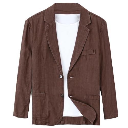 GIBZ Casual Herren Blazer Leinen Leicht und Weich 2 Knopf Anzugjacke Sakko Sportlich Einfarbig Business Anzug mit Taschen, Kaffee, XXL von GIBZ