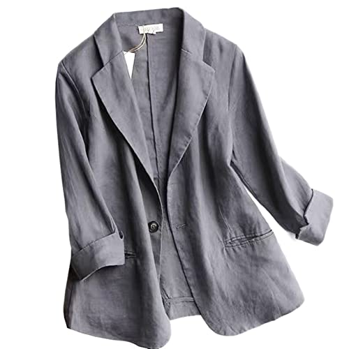 GIBZ Damen Blazer Leinen Elegant Jacket Sommer Modern Lässig Uniform mit 3/4 Ärmel, Grigio, L von GIBZ