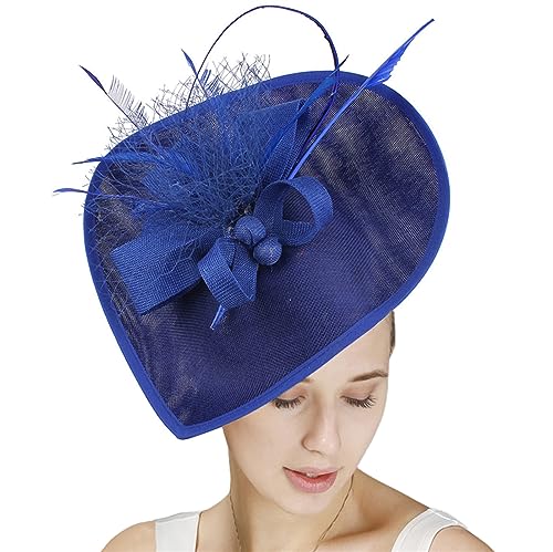 GIBZ Damen Fascinator Hut mit Breiter Krempe Elegant Tea Party Stirnband Pillbox Hüte mit Federn Hochzeits Kopfschmuck, Königsblau von GIBZ