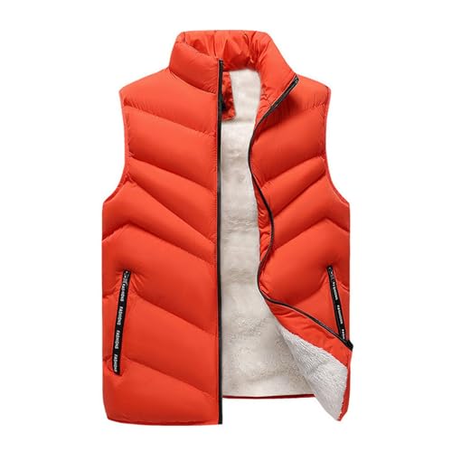 GIBZ Dicke Steppweste für Herren, Daunenweste mit Zotteligem Futter, Warme Ärmellose Jacke mit Taschen, für Arbeit Sport im Freien, Orange, 6XL von GIBZ