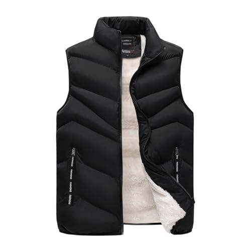 GIBZ Dicke Steppweste für Herren, Daunenweste mit Zotteligem Futter, Warme Ärmellose Jacke mit Taschen, für Arbeit Sport im Freien, Schwarz, 4XL von GIBZ