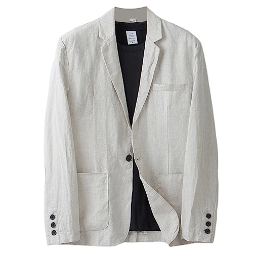 GIBZ Herren Blazer Freizeit Leinen Einfarbig mit Einem Knopf Anzug Mantel Sakko Leicht Locker LäSsig Anzugjacke Beige XXL von GIBZ