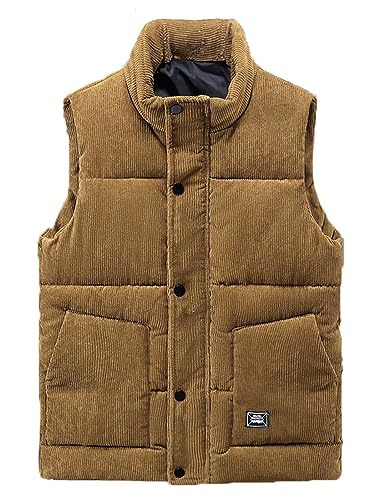 GIBZ Herren Cord Steppweste Dicke Weiche Daunenjacke Ärmellos Warme Jacke für Winter Outdoor Arbeit, Braun, 3XL von GIBZ