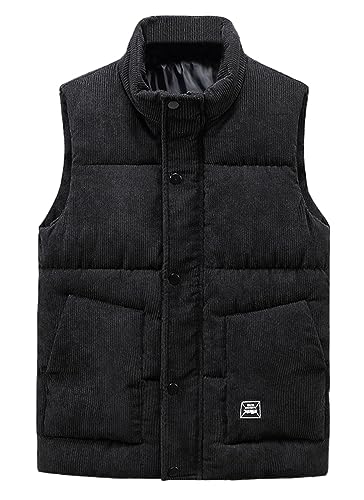 GIBZ Herren Cord Steppweste Dicke Weiche Daunenjacke Ärmellos Warme Jacke für Winter Outdoor Arbeit, Schwarz, L von GIBZ