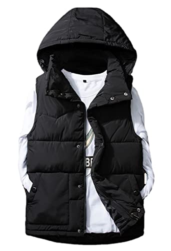 GIBZ Herren Daunenweste mit Kapuze Winterweste Outdoor leicht Steppweste mit Reißverschluss Taschen, Schwarz, M von GIBZ