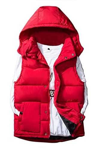 GIBZ Herren Daunenweste mit Kapuze Winterweste Outdoor leicht Steppweste mit Reißverschluss Taschen, rot, 4XL von GIBZ