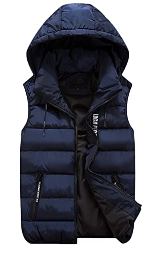 GIBZ Herren Steppweste Daunenweste Ärmellose Sportweste Wärme Freizeit Outdoor Slim Fit Kapuzenweste mit Reißverschluss Taschen, Blau, M von GIBZ