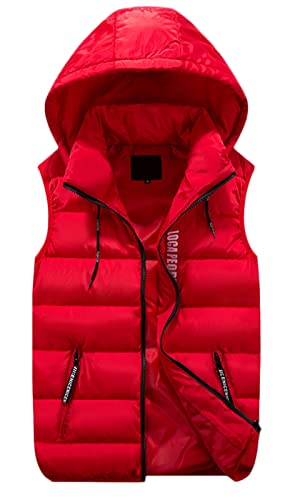 GIBZ Herren Steppweste Daunenweste Ärmellose Sportweste Wärme Freizeit Outdoor Slim Fit Kapuzenweste mit Reißverschluss Taschen, rot, 4XL von GIBZ