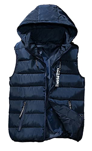 GIBZ Herren Steppweste mit Kapuze Leicht Ärmellose Sportweste Wärme Freizeit Outdoor Slim Fit Westen, Dunkelblau, 3XL von GIBZ