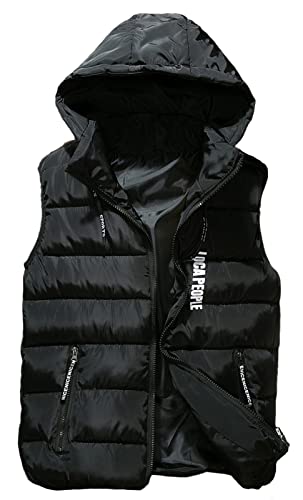 GIBZ Herren Steppweste mit Kapuze Leicht Ärmellose Sportweste Wärme Freizeit Outdoor Slim Fit Westen, Schwarz, XXL von GIBZ