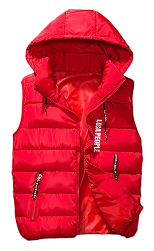 GIBZ Herren Steppweste mit Kapuze Leicht Ärmellose Sportweste Wärme Freizeit Outdoor Slim Fit Westen, rot, L von GIBZ