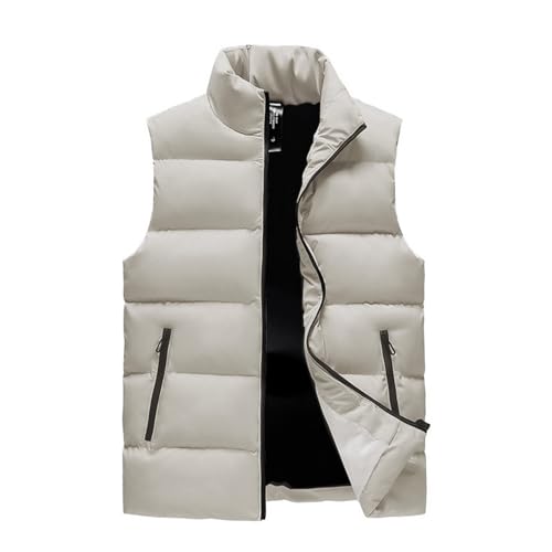 GIBZ Herren Weste, Casual Leicht Steppweste, Stehkragen Ärmellose Jacke, Warme Outdoor Winterweste mit Taschen Weiß XL von GIBZ