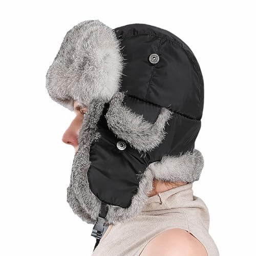 GIBZ Kunstfell Wintermütze für Damen, Flauschig Uschanka Russische Mütze, zum Outdoor, Skifahren, Radfahren, Schwarz Weiß von GIBZ