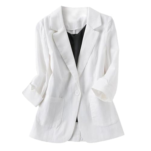 GIBZ Leinenblazer für Damen Lässiger und Eleganter Jackenanzug 3/4 Arm Vorne Offen Blazer für Business Büro, Weiß, XXL von GIBZ