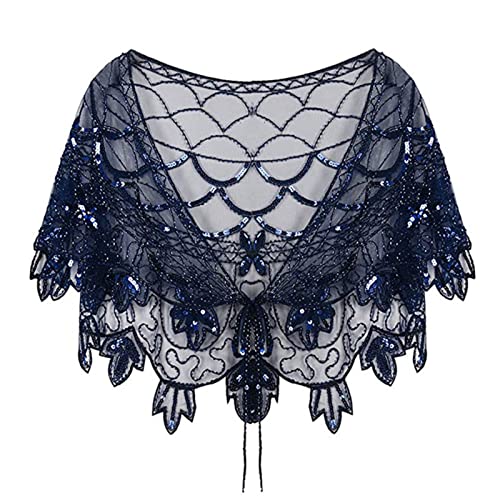 GIBZ Luxus 1920er Schal Vintage für Damen Stola mit Glitzer Pailletten Weiches Cape für Hochzeit Abend Party, Blau von GIBZ