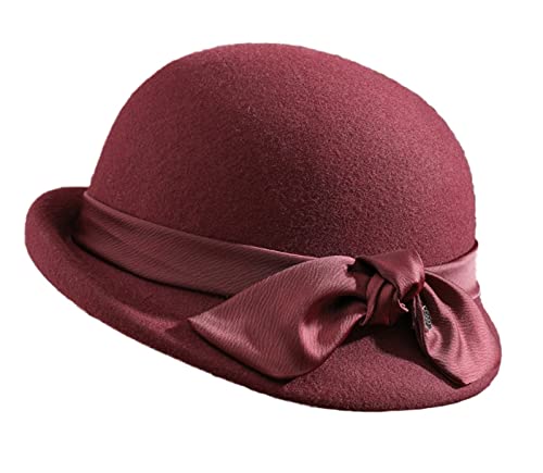 GIBZ Retro Hüte Damen Vintage Hüte Wide Brim Floppy Hut Bowler Church Hut Weinrot von GIBZ