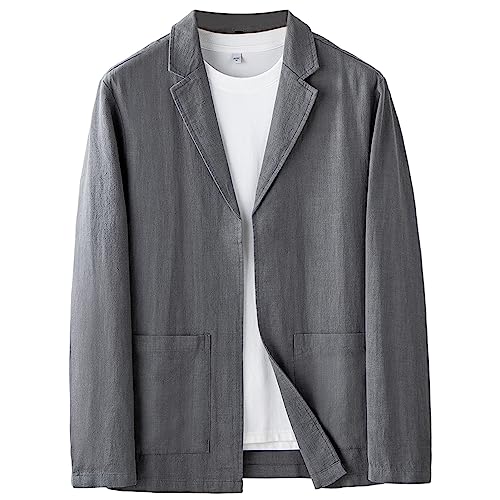 GIBZ Sakko Herren Sportlich Freizeit Regular Fit Baumwoll Leinen Blazer Jackett Anzugjacke für Hochzeit Freizeit, Grau, S von GIBZ