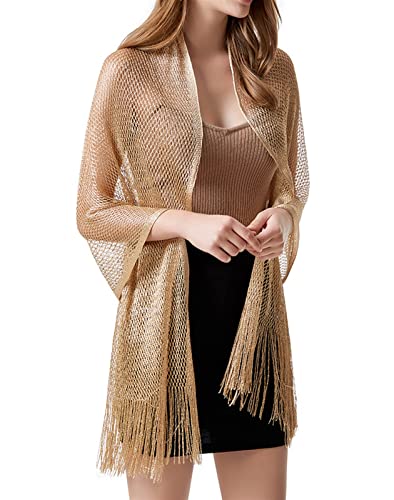 GIBZ Schals & TüCher für Damen Umschlagtuch Braut Festlich mit Quasten Elegante Glitzernde Jacke für Die Hochzeitsparty Gold von GIBZ