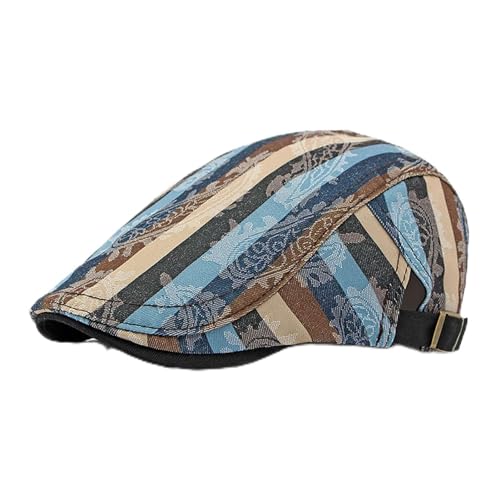 GIBZ Schiebermütze Herren Sommer Gestreifte Flatcap Schirmmütze Verstellbare Retro Newsboy Gatsby Mütze Blau von GIBZ