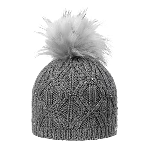 GIESSWEIN Beanie Auerspitz - Damen Merino Mütze mit Kunstfell Bommel, Warm gefütterte Wintermütze für Frauen, Strickmütze von GIESSWEIN