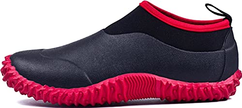 GILKUO Gummistiefel Herren Kurz Kurzschaft Knöchelhoch Wasserdicht Gummistiefeletten Damen Neopren Winter Sommer Regenstiefel Schwarz Rot Größe 43 von GILKUO