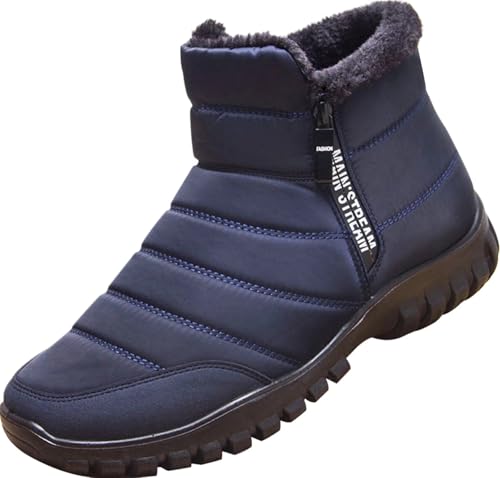 GILKUO Winterschuhe Herren Winterstiefel Wasserdicht Gefüttert Schneestiefel Warm Winter Schuhe Stiefel Männer Reißverschluss Blau Größe 44 von GILKUO