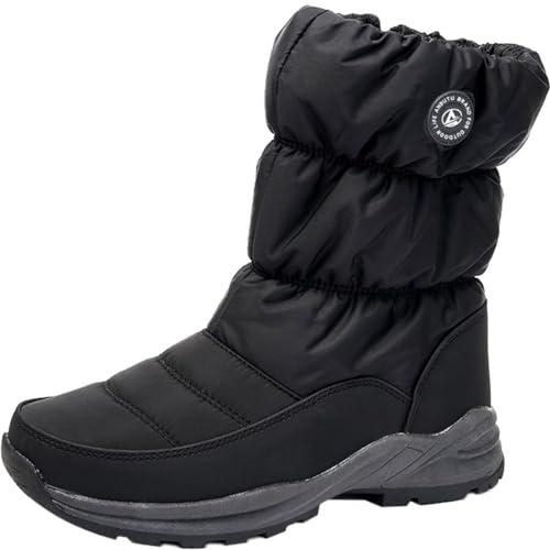 GILKUO Winterstiefel Damen Wasserdicht Gefütterte Schneestiefel Winterschuhe Reißverschluss Winter Stiefel Boots Warm Wanderschuhe Schwarz Größe 37 von GILKUO