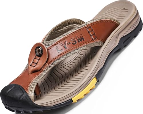 GILKUO Zehentrenner Herren Sandalen Leder Sommer Ledersandalen Männer Outdoor OutdoorSandalen Pantoletten Clogs Größe 39 Rot Braun GILKUO Zehentrenner Herren Sandalen Leder Sommer Ledersandalen Männer Outdoor OutdoorSandalen Pantoletten Clogs Größe 39 Rot Braun von GILKUO