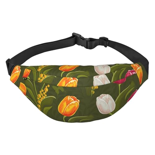 Bauchtasche mit Tulpen und Blumen, für Damen und Herren, modische Gürteltasche für Wandern, Laufen, Reisen, Mehrfarbig, Einheitsgröße von GIMMAV