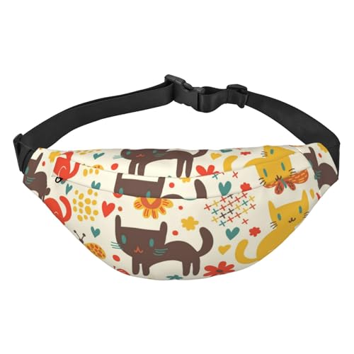 Bunte Katzen und Schmetterlinge Gürteltasche für Männer Modische Crossbody Bauchtasche für Frauen Hüfttasche mit verstellbarem Riemen, mehrfarbig, Einheitsgröße, Kuriertasche von GIMMAV