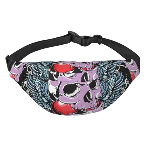 Gürteltasche mit Totenkopf und rotem Herz und Rose, zum Laufen, für Damen und Herren, Crossbody-Gürteltasche, Bauchtasche, Mehrfarbig, Einheitsgröße von GIMMAV