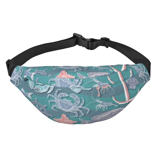 Krabbenhelm Seestern Octopus Anker Muster Taille Gürteltasche für Damen Herren Bauchtasche Umhängetasche für Reisen Laufen Gürteltasche Bauchtasche, mehrfarbig, Einheitsgröße, Kuriertasche von GIMMAV