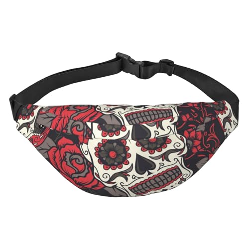 Rosen Sugar Skulls Fanny Pack Crossbody Taschen für Männer Frauen, Gürteltasche Hüfttasche Tasche für Laufen Wandern Sport, Mehrfarbig, Einheitsgröße von GIMMAV