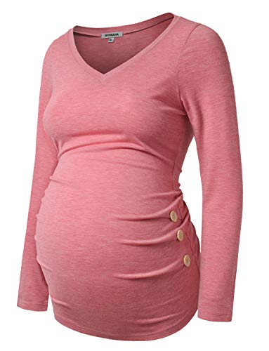 GINKANA Umstandsshirt Langarm Basic Top Rüschen Seiten Knöpfe T-Shirt für Schwangere - Pink - Groß GINKANA Umstandsshirt Langarm Basic Top Rüschen Seiten Knöpfe T-Shirt für Schwangere - Pink - Groß von GINKANA