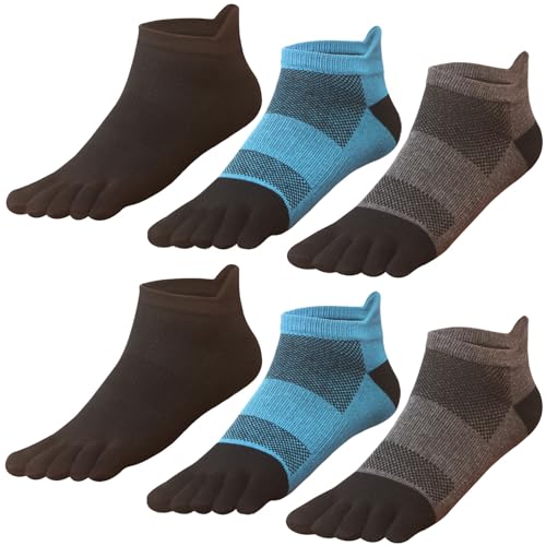 GINZIN Zehensocken 6 Paar,Laufsocken für Herren&Damen,herren Männer Baumwolle Sportsocken Sneaker Socken mit Zehen (40-43, Mischfarben 6 Paar) von GINZIN