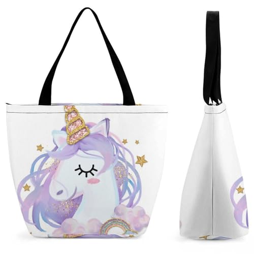 Fantasie-Einhorn Damen Handtasche Shopper Umhängetasche Schultertasche Tragetasche Mit Reißverschluss 28.5x18x32.5cm von GIOKQB