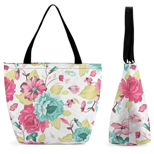 GIOKQB Aquarell Blumen Damen Handtasche Shopper Umhängetasche Schultertasche Tragetasche Mit Reißverschluss 28.5x18x32.5cm von GIOKQB