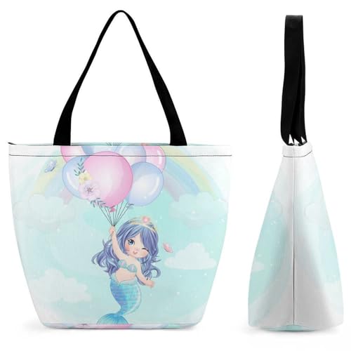 GIOKQB Ballon-Meerjungfrau Damen Handtasche Shopper Umhängetasche Schultertasche Tragetasche Mit Reißverschluss 28.5x18x32.5cm von GIOKQB