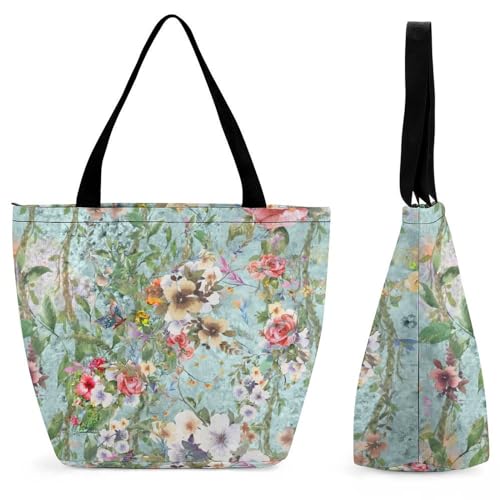 GIOKQB Blumen Damen Handtasche Shopper Umhängetasche Schultertasche Tragetasche Mit Reißverschluss 28.5x18x32.5cm von GIOKQB