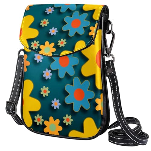 GIOKQB Damen Klein Umhängetasche Blaugelbe Blume Schultertasche Handytasche Zum Umhängen Mini Crossbody Tasche von GIOKQB